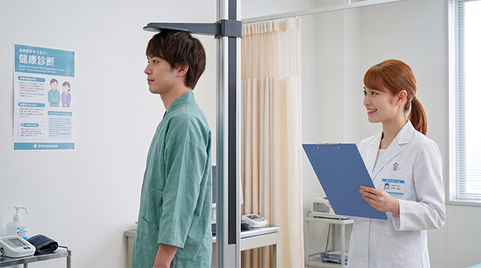 健康診断を受ける方と医療スタッフ