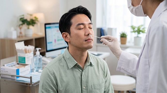 発熱外来で鼻腔検査を受ける方