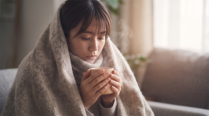 かぜ症候群で休養する女性
