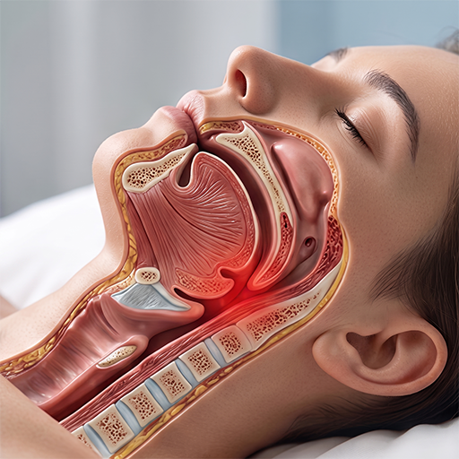 睡眠時無呼吸症候群で睡眠中に気道が狭くなる状態を示す写真
