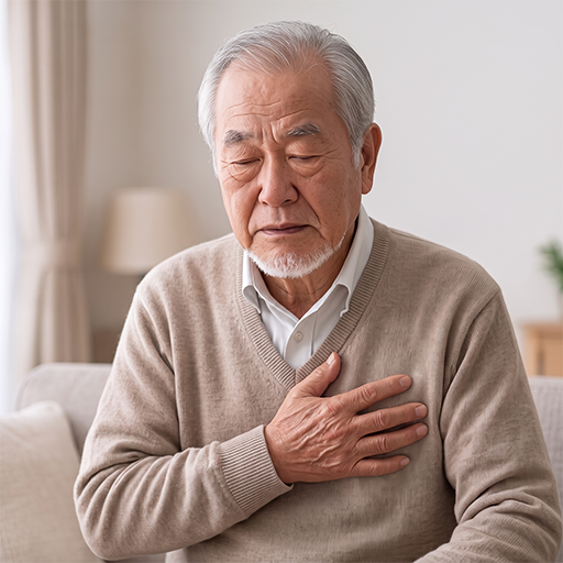 胸の痛みを感じている高齢男性