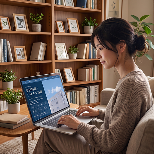 ノートパソコンで健診ページを確認しているイメージ